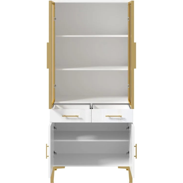 ZUBALIYA Vitrine, mit Schubladen, mit Stauraum, mit LED-Beleuchtung, mit App-Steuerung, H 170 × T 38 × B 75 cm, Weiß, MDF / Spanplatte – Bild 13