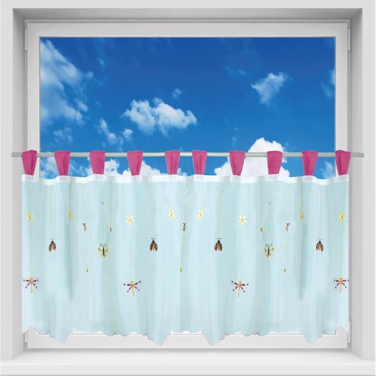 Bistrogardine mit Schlaufen ca. 150x45 cm Auswahl: flieder - Blumen bestickt – Bild 2