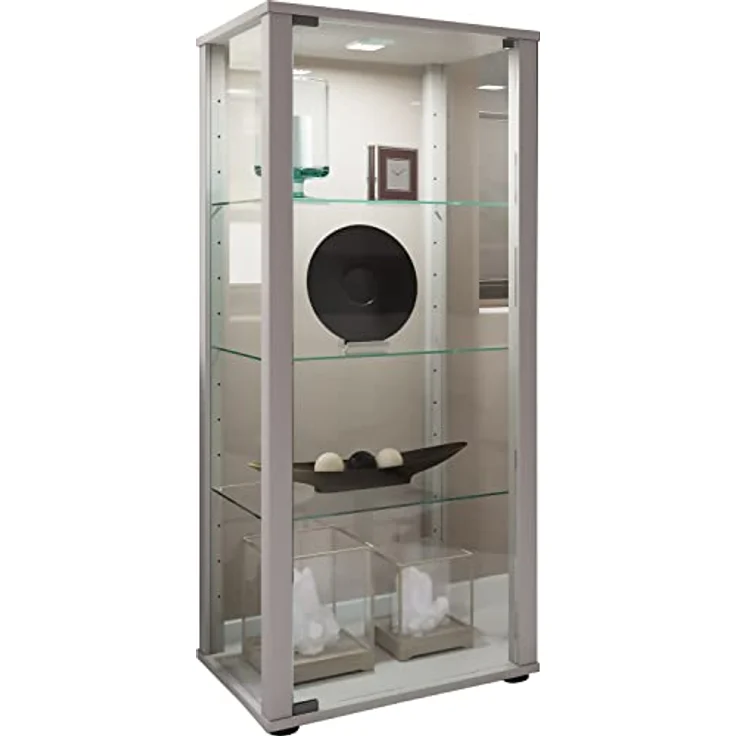 MID.YOU Vitrine, Silber, Glas, stehend, 3 Fächer, 50x114.5x38 cm, mit Einlegeboden – Bild 1