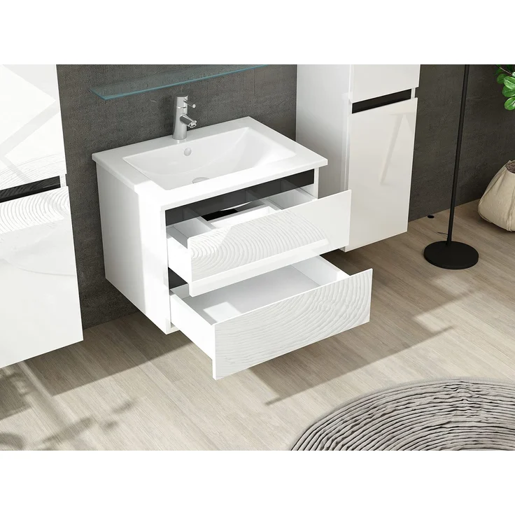 Homeline Badmöbel Set mit Schubladen Glas ablage (Dennis Weiss, 60 cm ohne Hochschrank) – Bild 6