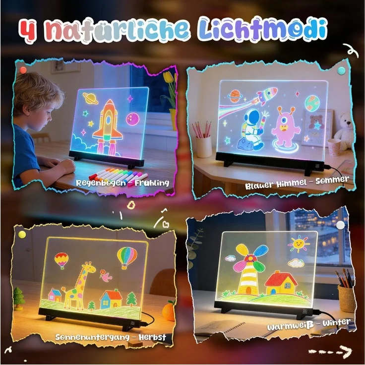 ANYSUN Memoboard Led Zeichenbrett,35x26 cm großer Leuchtendes Acryl Led Maltafel Kinder, (1-tlg, LED Notiztafel Nachtlicht mit 4-Farben-Lichtmodi), kreatives Geschenk Geburtstagsgeschenke Geschenke Mädchen Jungen – Bild 2