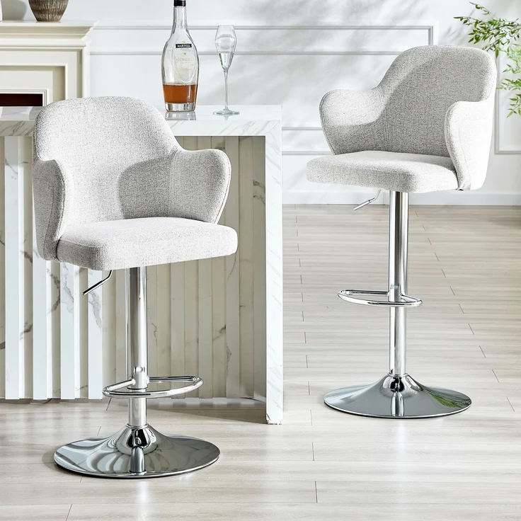 Verstellbares Barhocker-Set (2er-Set), moderne gepolsterte Barhocker mit Armlehnen, um 360° drehbar, höhenverstellbar, geeignet für die Bar zu Hause und für Restaurants--Hellgrau2--45x37.6x118cm--YOUDENOVA – Bild 2