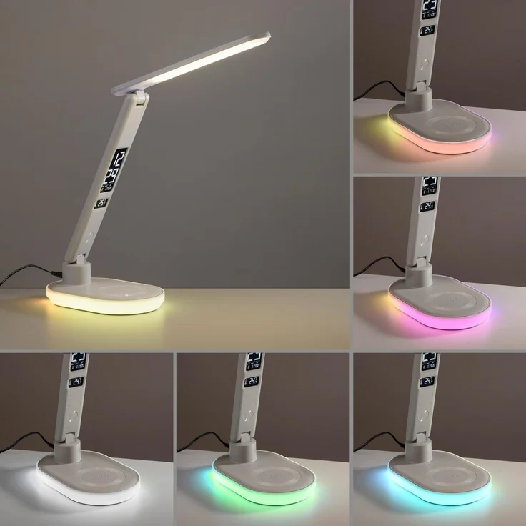 JUST LIGHT LED Schreibtischlampe TINA, H 54 cm, 2-flammig, Weiß, Kunststoff, Anpassung der Farbtemperatur, Dimmfunktion, RGB-Farbwechsel, LED fest integriert, Extra-Warmweiß, Neutralweiß, Touchsensor, Handyladefunktion, Zeitanzeige – Bild 3