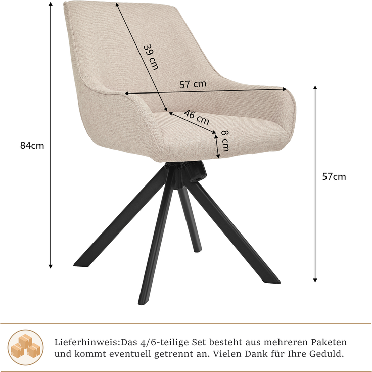 GOEURVANT 2178 Esszimmerstühle 6er-Set mit Armlehnen, 360° Drehbar, Wippfunktion, Webstoff - Beige – Bild 6