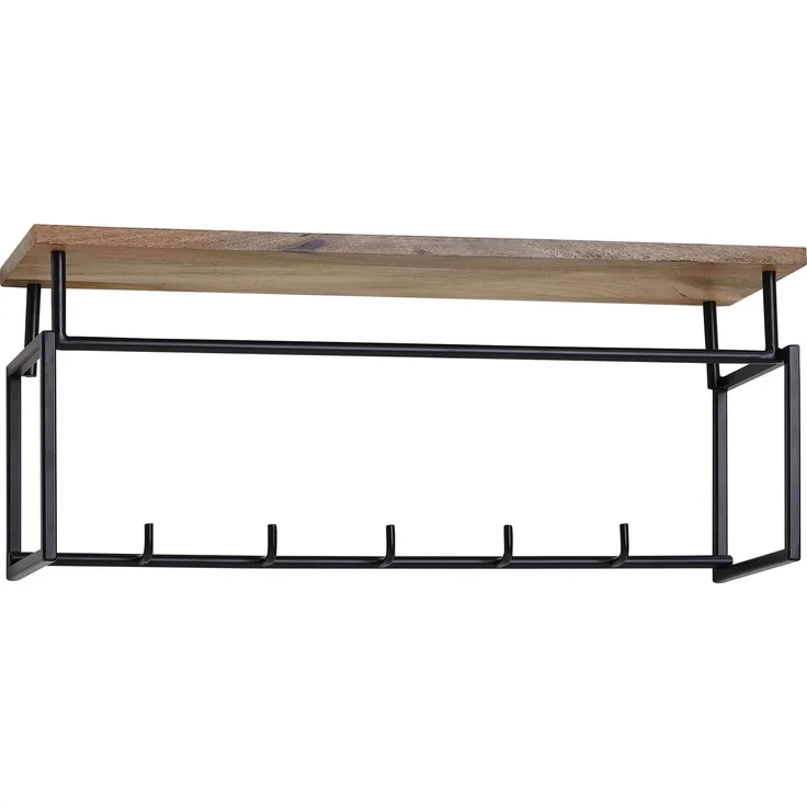 Wandgarderobe Mango Massivholz Metall Hakenleiste Ablage Kleiderstange 71x29x20cm