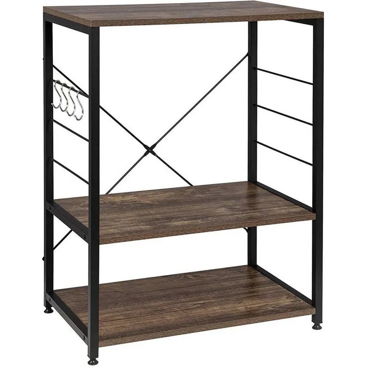 Standregal aus Holz & Metall mit 3 Ablagen für Küche schwarz-vintage