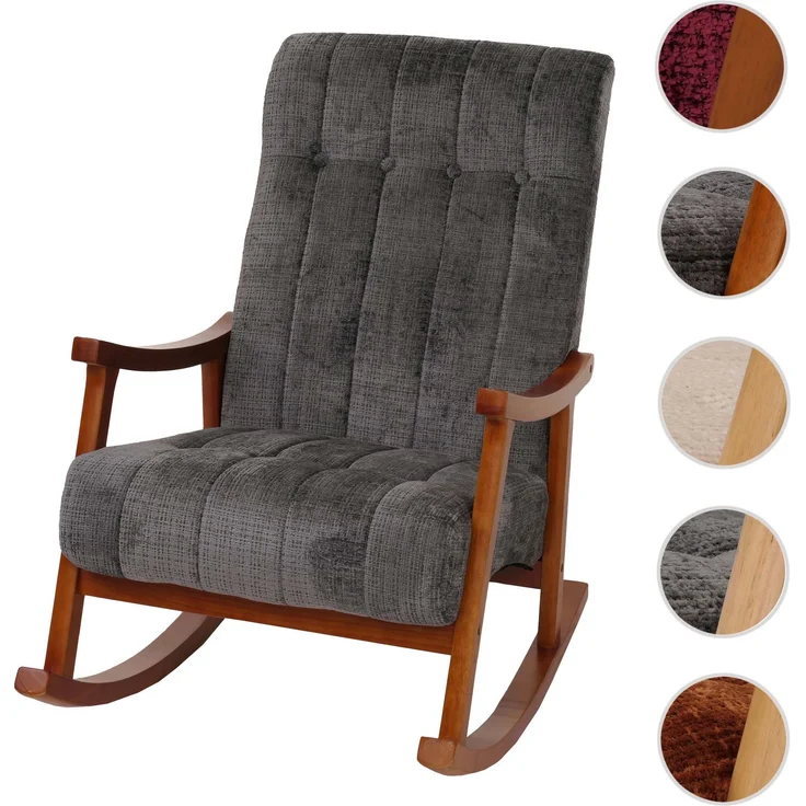 Schaukelstuhl HWC-K10, Relaxsessel, Holz FSC® Stoff/Textil Chenille (465g/m²) ~ dunkelgrau, Gestell Walnuss-Optik – Bild 10