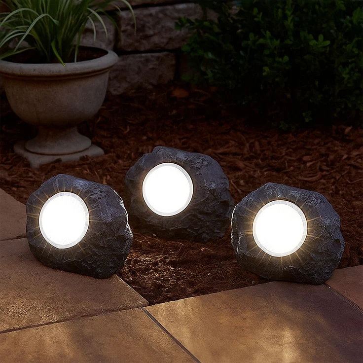 3x LED Solarleuchte Stein grau, Außendeko – Bild 6