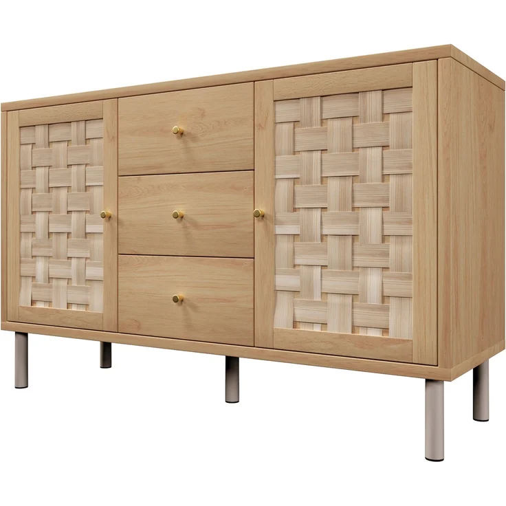 Merax Sideboard, Landhaus-Kommode 120x40x75 cm, eichefarben, mit 2 Türen, 3 Schubladen, höhenverstellbare Einlegeböden, Metallbeine, Kippsicherung – Bild 9