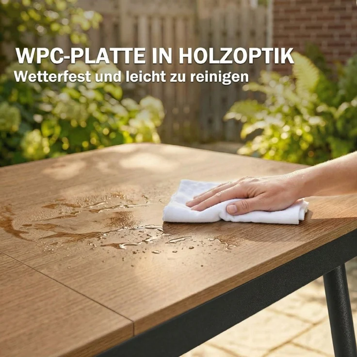 Gartentisch 140 x 80 cm für 6 Personen rostbeständig Outdoor Esstisch mit WPC-Tischplatte Verstellbare Füße, Teak--Teak--140x80x75cm--YOUDENOVA – Bild 5