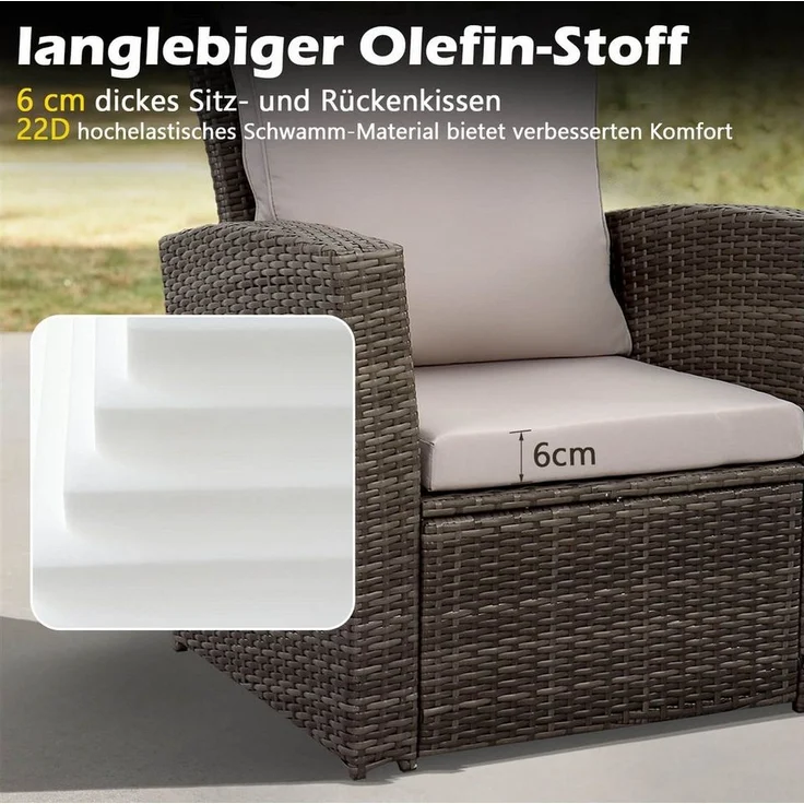 MeXo Gartenlounge-Set Balkonmöbel Set, (Handgefertigtes Poly Rattan Gartenmöbel Set, 4-tlg, 2-Sitzer Sofa, 2 Sessel, Tisch mit Stauraum, 8 Auflagen für 4 Personen), wetterfest Terrassenmöbel Set, Lounge Möbel Outdoor – Bild 3