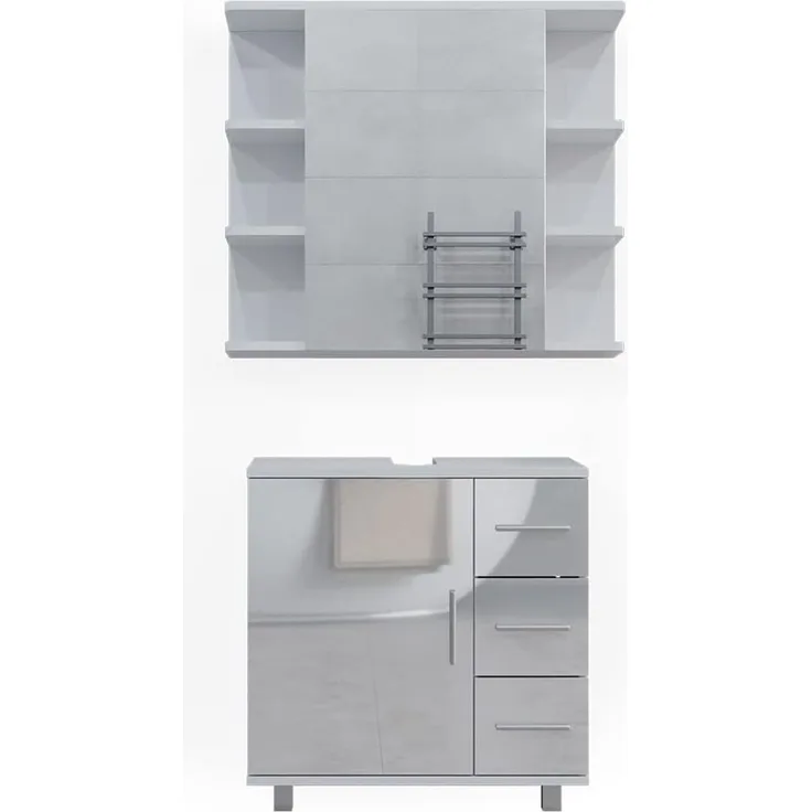 Badmöbel-Set Ilias Weiß Hochglanz 2-teilig Vicco