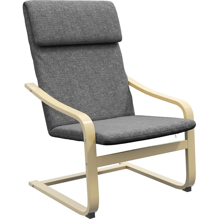 Wohnora-Sessel mit Kopfstütze und Armlehnen, Bezug in Leinenoptik, Holzgestell, Grau + Natur,H 990cm x T 665cm x B 800cm,Dunkelgrau