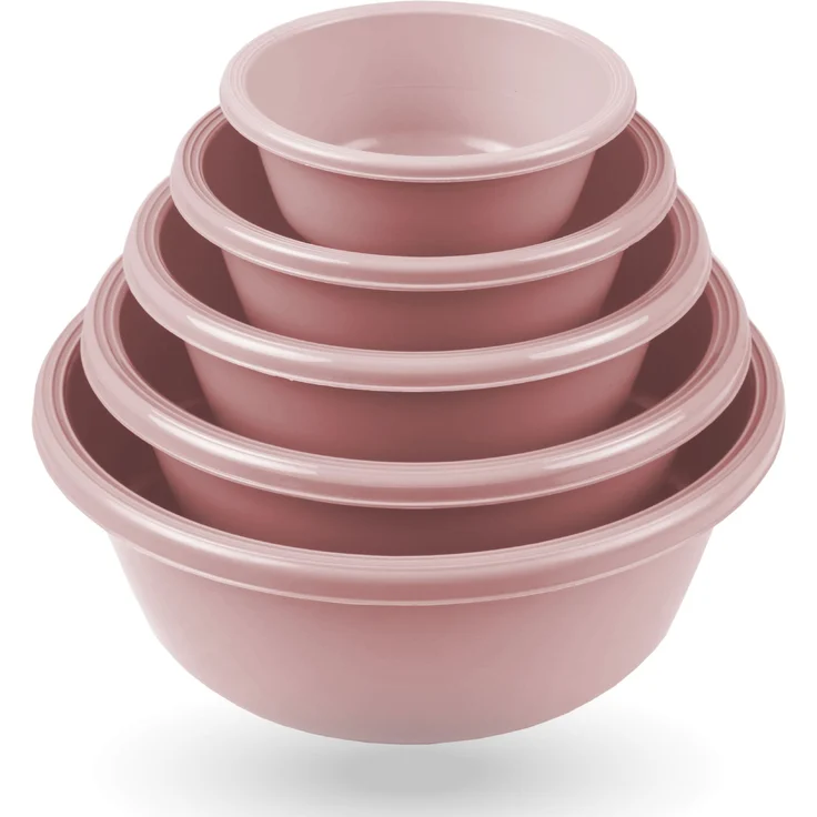 Salatschüssel 5er Set ( 700ml - 6 L ) "Rosa" - Rührschüssel Vorratsschüssel, Spülmaschinenfest ( Ø16cm - Ø32cm ) Lebensmittelbehälter, stapelbar – Bild 1