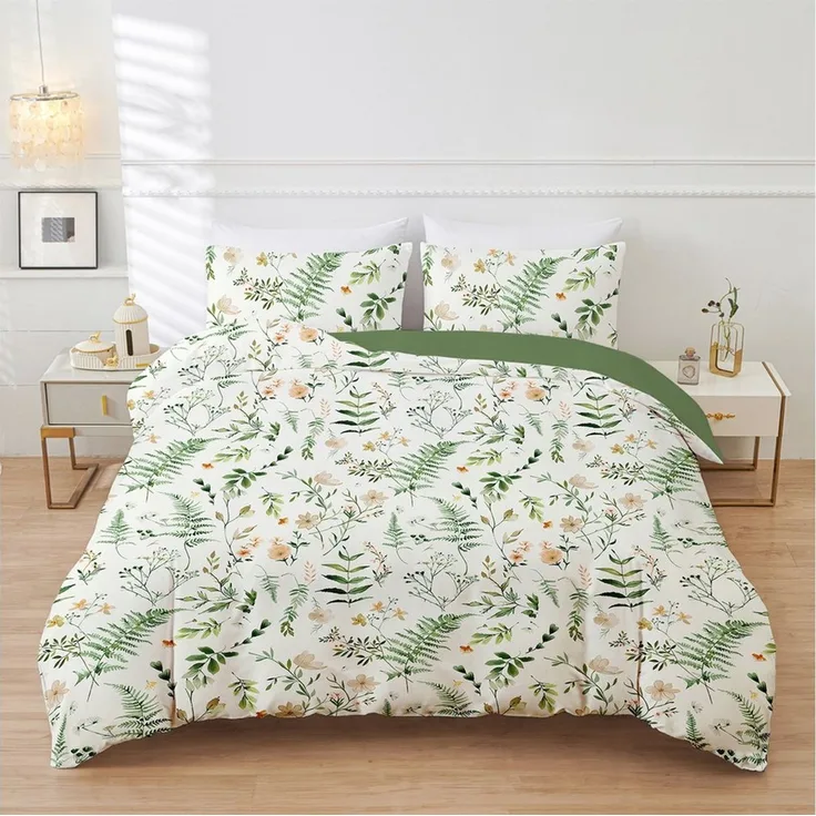 ibettertec Bettwäsche Bettwäsche 135 x 200, 200 x 200 cm Blumen Blätter Pflanzen Aesthetic, Mikrofaser, 3 teilig, Mikrofaser Bettbezug mit Reißverschluss, Bügelfrei und Weich