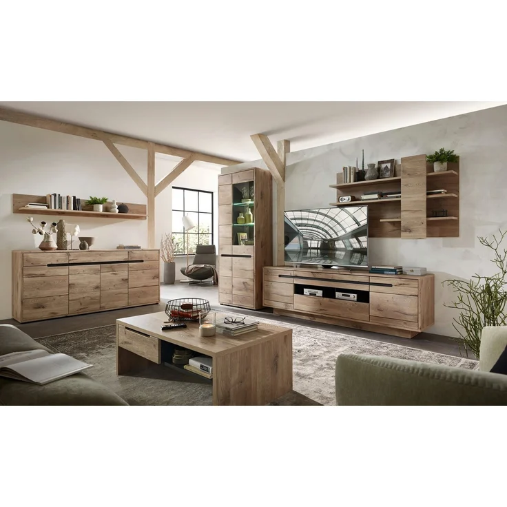 moebel-dich-auf Wohnwand BELLINZONA, (Wohnzimmer-Set, Vitrine + Wandboard + Lowboard), inkl. LED-Beleuchtung, optional mit Couchtisch & Sideboard – Bild 1
