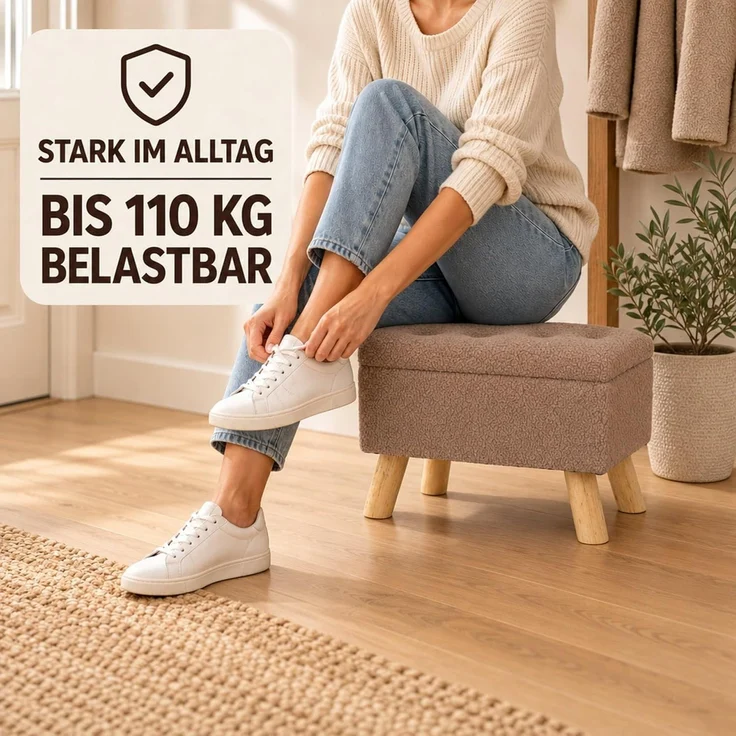 Relaxdays Hocker mit Stauraum Teddystoff – Bild 8