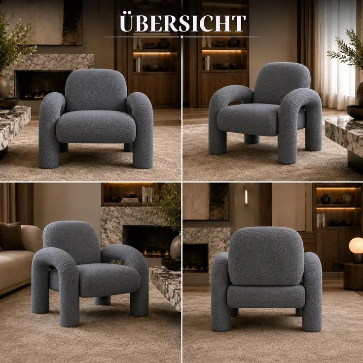Makika Loungesessel Einzelsofa Lia aus Bouclé in Grau – Bild 6