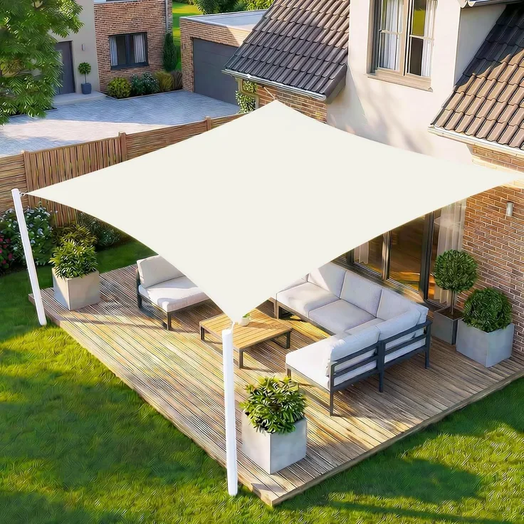 HENG FENG Sonnensegel Wasserdicht Rechteckig 4x5 m,Sonnenschutz Wetterfest PES Polyester,Windschutz Wasserabweisend mit 95% UV-Schutz für Balkon Garten Terrasse,Beige