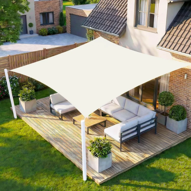 HENG FENG Sonnensegel Wasserdicht Rechteckig 4x5 m,Sonnenschutz Wetterfest PES Polyester,Windschutz Wasserabweisend mit 95% UV-Schutz für Balkon Garten Terrasse,Beige