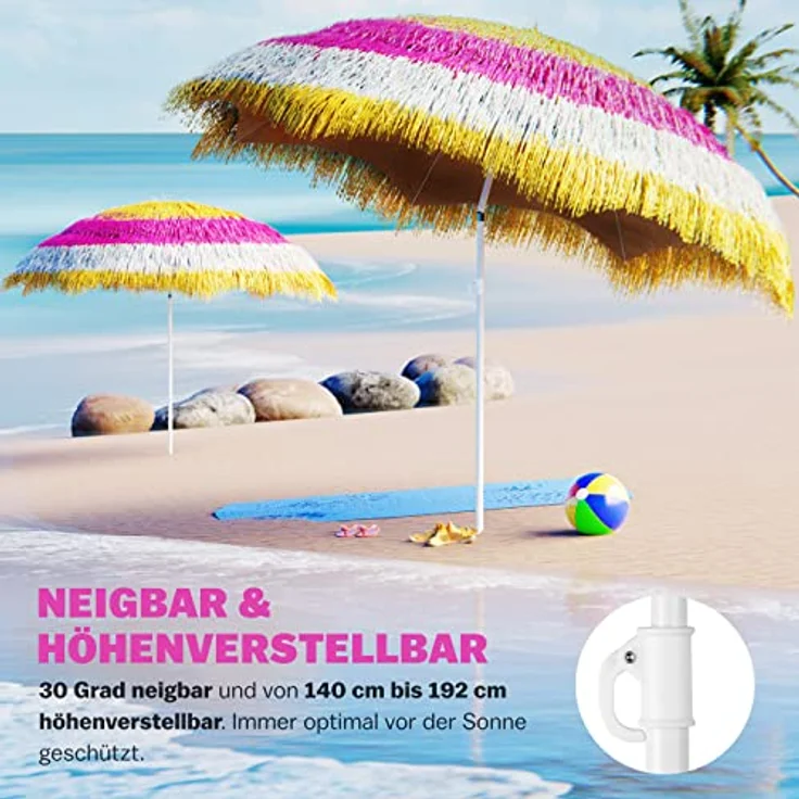 Kingsleeve 'Hawaii' Sonnenschirm, neigbar, UV Schutz 30+, Metall / Polyester bunt, Ø 160 – Bild 3