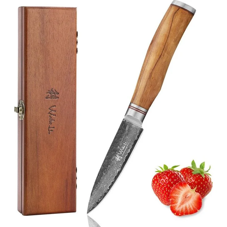 Wakoli Gemüsemesser Damast Officemesser Küchenmesser Kochmesser 9 cm Klinge Hammerschlag, aus 67 Lagen Damaststahl, VG10 – Bild 5