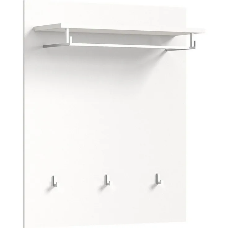 xonox. home Garderobe Solero X7WA9621 Wandgarderobe Garderobenpaneel in Weiß Nachbildung und weiß Hochglanz tiefzieh, ca. B/H/T: 80 x 96 x 25 cm