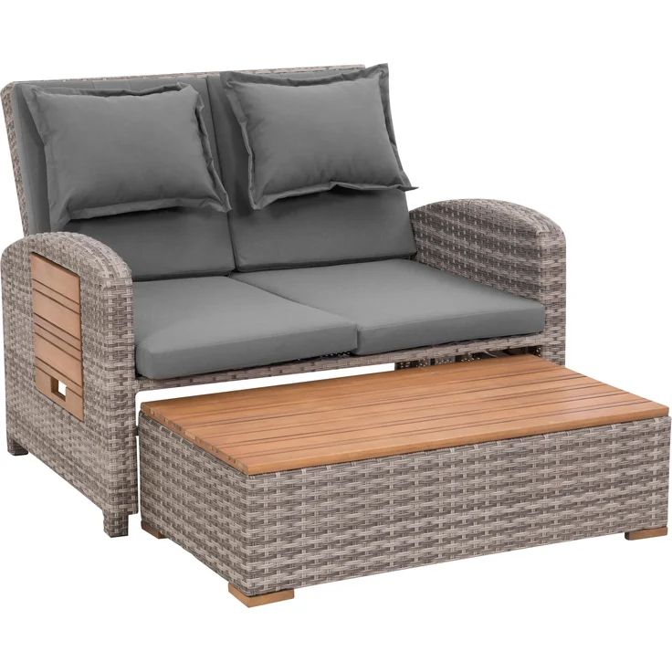 Greemotion 'Bahia Tobago' Rattan-Lounge mit Bettfunktion inkl. Hocker, Grau, 117 x 93 x 74 – Bild 7