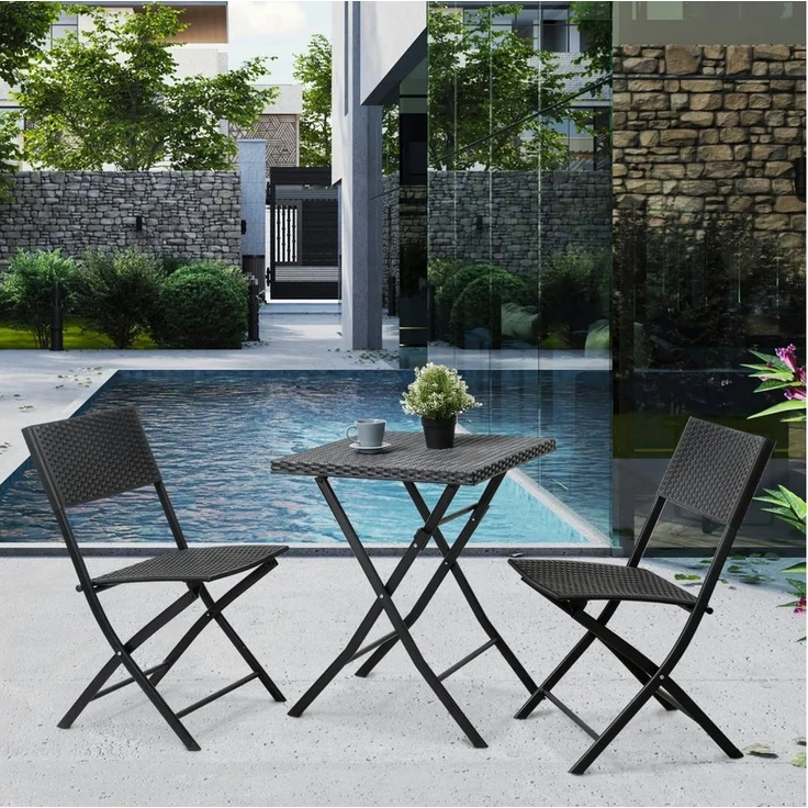 SVITA Polyrattan Bistro-Set Balkonset Klappmöbel Stuhl Tisch Gartenmöbel Schwarz – Bild 2