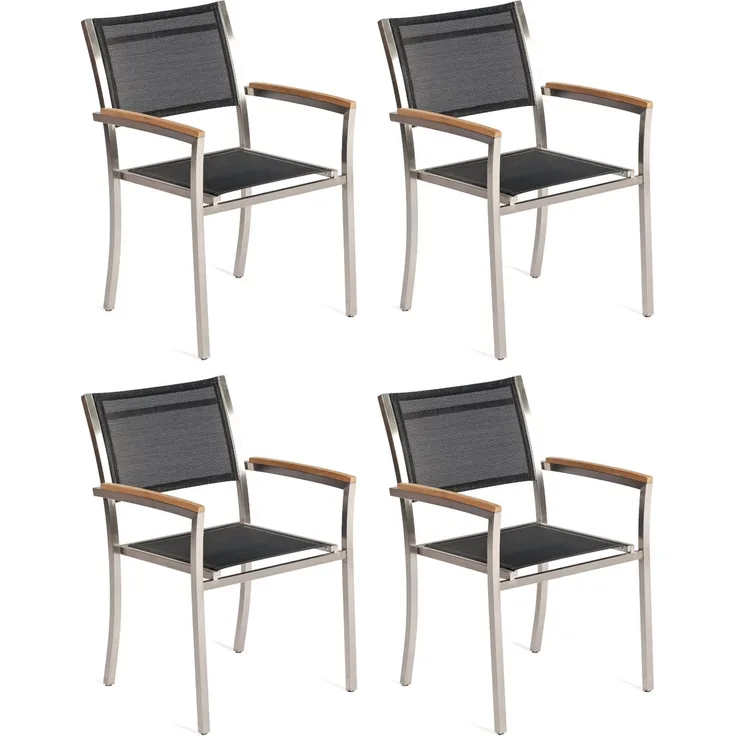Sonnenpartner 4x Stapelstühle Galaxy Edelstahl mit Textilen schwarz Stapelstuhl
