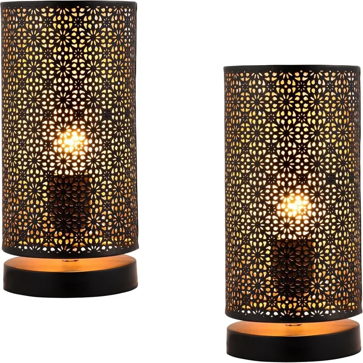 Marrakesch Orient & Mediterran Interior Nachttischlampe 2er Set Moderne Deko Tischlampe Nachttischlampe Lampe Tuza Schwarz, Leuchtmittel nicht im Lieferumfang, Handarbeit
