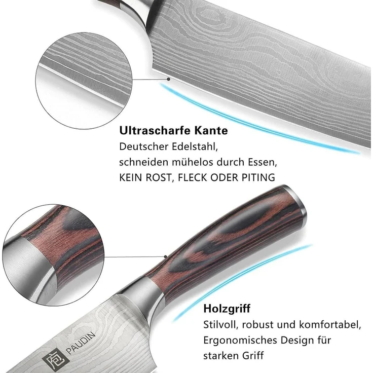 Premium Kochmesser mit Holzgriff 20 cm Küchenmesser Extra Scharfe Messerklinge – Bild 7