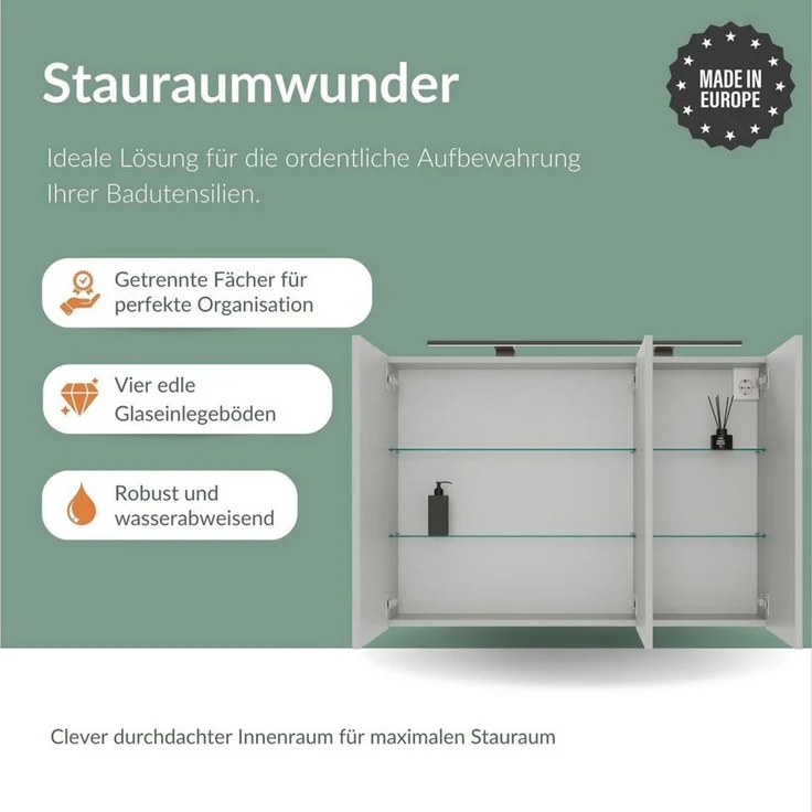 Planetmöbel Badezimmerspiegelschrank Spiegelschrank ARIA (Schrank, Spiegelschrank Bad mit Beleuchtung) – Bild 2
