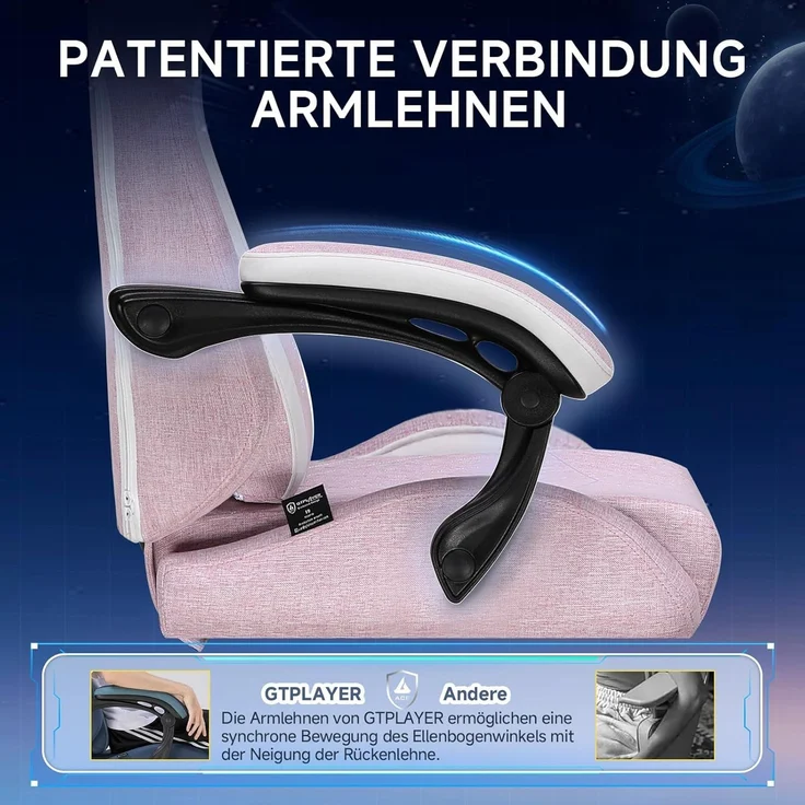 GTPLAYER Gaming-Stuhl Stoff Gaming Chair Ergonomisch Bürostuh PC Stuhl, 150kg Belastbarkeit, Schreibtischstuh mit Federsitzkissen und Fußstütze – Bild 3