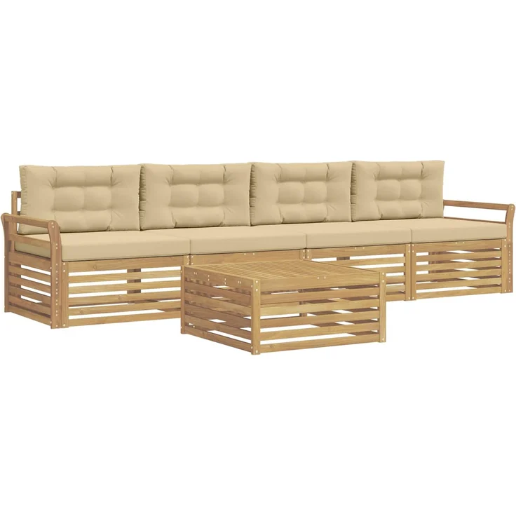 vidaXL Outdoor-Sofagarnitur 5 Stk. Weiß und Beige Massivholz Akazie 3390008 – Bild 2