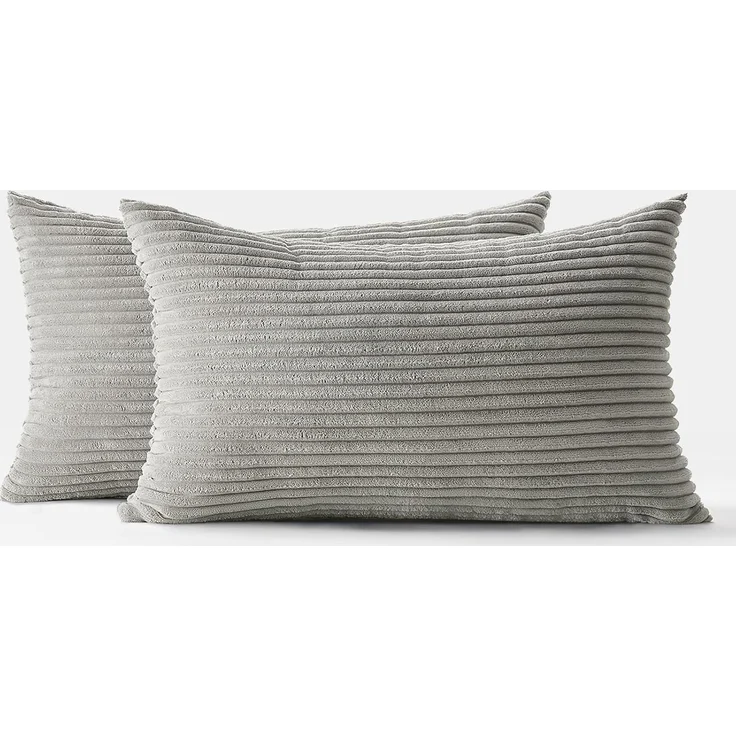 Topfinel Kissenbezug Kordsamt Zierkissenbezug 2er-Set 40x60cm Grau Sofakissen – Bild 7