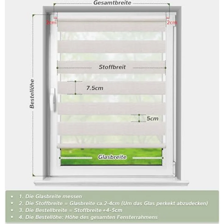 Deswell Doppelrollo Klemmfix ohne Bohren Leinen B85 x H220 cm (Stoffbreite 81cm) Rollos für Fenster ohne Bohren für Fenster mit Lichtdurchlässig & Verdunkelnd/Höhe Stufenlos Verstellbar – Bild 5