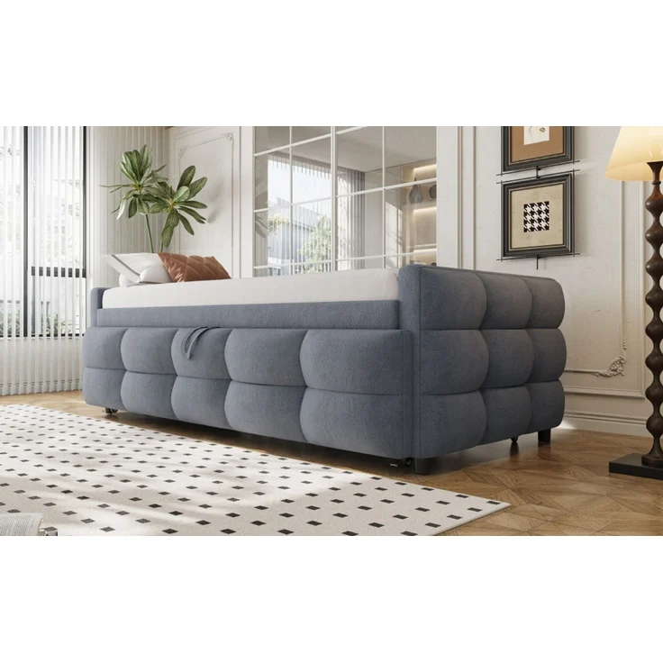 ZUBALIYA Schlafsofa 90x180 cm, ausziehbare Liegefläche, Lattenrost, Leiter, mit Teddy-Stoffbezug, Grau, ohne Matratze – Bild 23