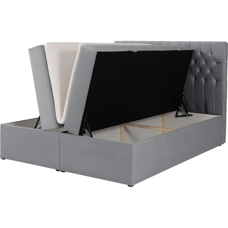 Selsey 'Daissy' Boxbett 160×200 mit Matratze und Topper, Samt, Grau – Bild 3