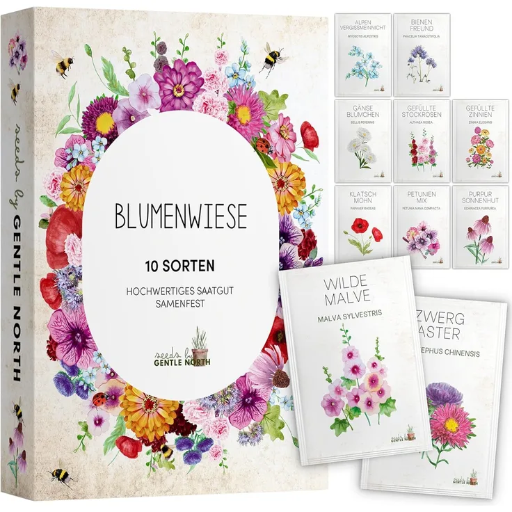 Blumen Samen Set - 10 bunte Blumensamen Sorten für den Garten oder Balkon, die Bienenweide und Wildblumenwiese - Blumenwiese Samen - bunte Wildblumensamen Mischung