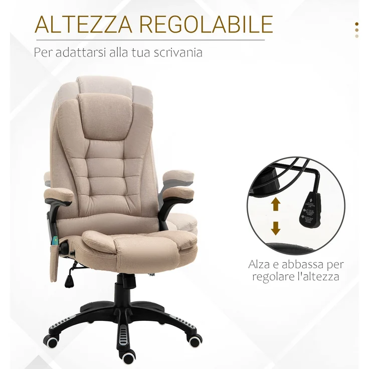 JARDJ Höhenverstellbarer Massagebürostuhl mit 6 Massagepunkten und Heizfunktion, Beige – Bild 6