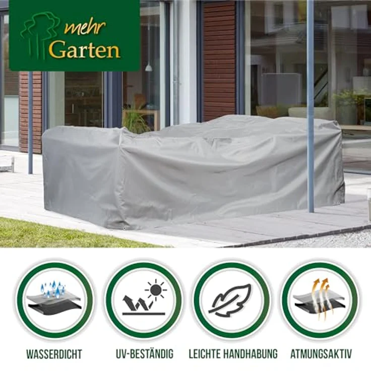 Mehr Garten Premium Protect Lounge Abdeckung rechteckig, 300x250x80 cm, hellgrau, wasserdicht, UV-beständig und atmungsaktiv aus 2-lagigem Polyestergewebe – Bild 3