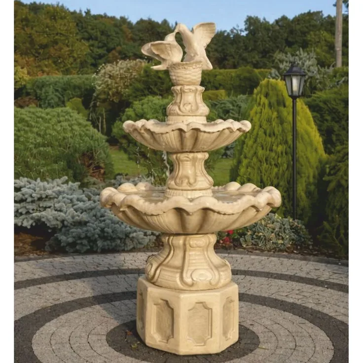 Casa Padrino Barock Springbrunnen Tauben Beige Ø 89 x H. 155 cm - Prunkvoller Gartenbrunnen