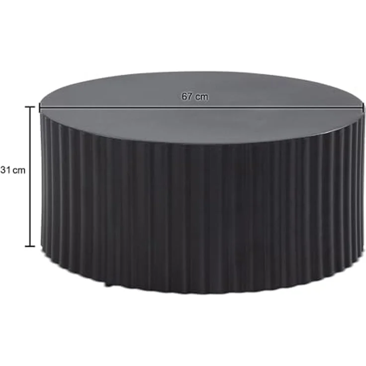 FINEBUY Couchtisch FB92224 (67x67x31 cm, Sofatisch Rund Schwarz, Wellenmuster), Wohnzimmertisch Kaffeetisch Eisen Modern – Bild 3
