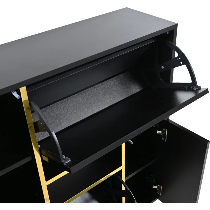 Schuhschrank, Spanplatte mit Hochglanzfront & LED-Licht (16 Farben), 80x25x96 cm, Schwarz – Bild 9