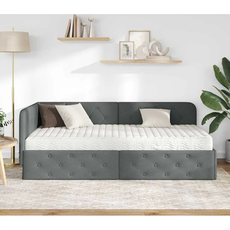 vidaXL Eckbettgestell Dunkelgrau 90 x 200 cm Stoff 3394046 – Bild 3