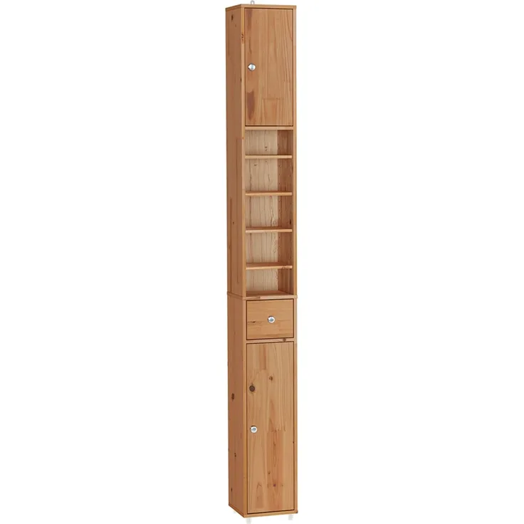 SoBuy BZR34-II-SH Badezimmer-Hochschrank, Massivholz, Lackiert, Hellbraun, 20 x 180 x 20 cm