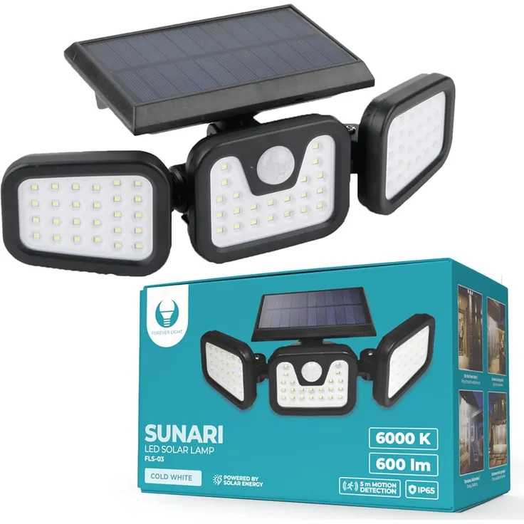 Forever Light Solar LED Lampe SUNARI FLS-03 600 lm PIR IP65 schwarz