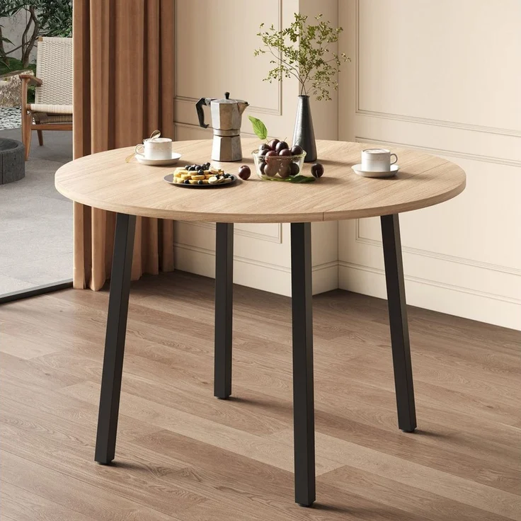 HAUSS SPOLE Esstisch mit Metallbeine,Tischplatte Kaffeetisch rund Klappbar für Wohnung (Packung, 1-St, klappbare Tischplatte, geeignet für kleine Wohnungen, Eichenfarbe), für 2-4 Personen, rund, Metallbeine – Bild 2