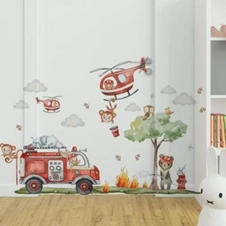 Montegoni Wandsticker Cartoon Feuerwehr Wandsticker, selbstklebend, Kinderzimmerdeko, Selbstklebend und wiederverwendbar, leicht anzubringen – Bild 6